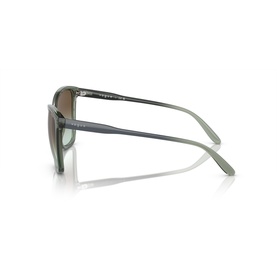 Side profile view of translucent grey-green cat-eye sunglasses with gradient brown lenses and slim temples