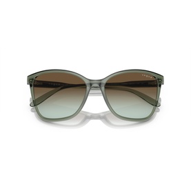 Translucent green square-frame sunglasses with gradient brown-to-green lenses and slim temples