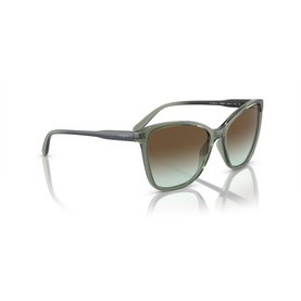 Translucent sage green cat-eye sunglasses with gradient green-brown lenses and slim temples