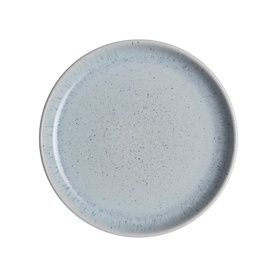 Denby Studio Blue Pebble Dinnerware Set dinner plate in speckled blue stoneware with raised rim and matte glaze finish.
