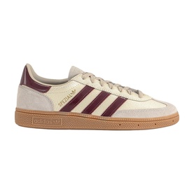 Adidas Handball Spezial trainers in off-white and shadow red with gum sole, three-stripe detail and suede overlays