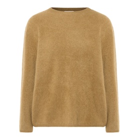Marella oil green wool cashmere blend crew neck jumper with relaxed fit and dropped shoulders