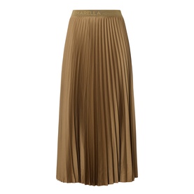 Marella oil green pleated midi skirt with elasticated logo waistband, 100% polyester