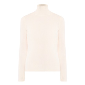 Marella white roll-neck top in lyocell-wool blend, long sleeves, slim fit, ghost mannequin shot