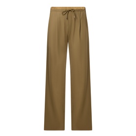 Marella oil green wide-leg wool trousers with elasticated drawstring waistband and front pleats