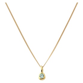 Juvi March Mini Birthstone Charm Necklace in red gold with aqua cubic zirconia pendant on fine curb chain, 18kt gold-plated