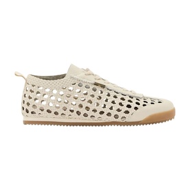 All Saints woven lace-up trainer in parchment white with cut-out lattice upper and tan gum rubber sole