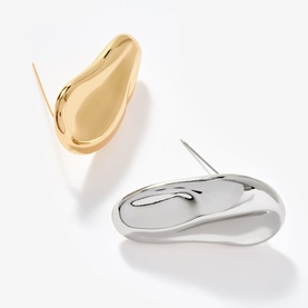 Mint Velvet silver and gold-tone chunky teardrop stud earrings with smooth polished finish, shown as a pair