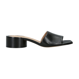 Martin Margiela Tabi Sandals H30 Flats in black leather with cylindrical block heel and open square toe, side view
