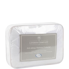 The Lyndon Company Anti-Allergy Mattress Protector in white packaging, quilted design visible through clear plastic wrap.