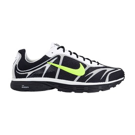 Nike running trainer in black, volt green and white, featuring mesh upper, swoosh logo and black rubber sole.