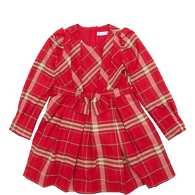 Bow-Detail Plaid Print Dress