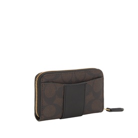 Coach Small Wallet in walnut brown coated canvas with black leather trim, gold-tone zip surround and zip pull, back slip pocket