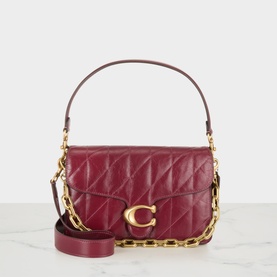 Coach Tabby shoulder bag in Dark Cherry leather, gold-tone C clasp and chunky chain strap, with top handle