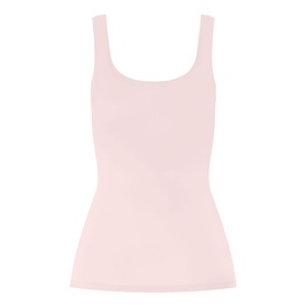 Hanro Rosewater vest top with scoop neckline, wide shoulder straps, and slim-fit silhouette in soft pink stretch fabric