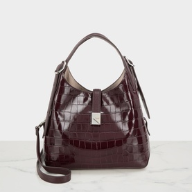 Kate Spade Blackberry Jam croc-embossed leather crossbody bag with top handle, silver-tone hardware, and detachable shoulder strap