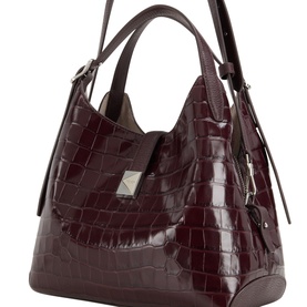 Kate Spade Blackberry Jam leather croc-embossed crossbody bag with double top handles and silver-tone hardware