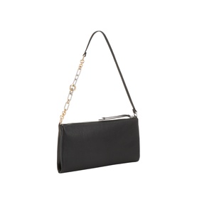 Kate Spade black leather pouch with gold chain and slim shoulder strap, silver-tone frame clasp closure