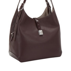 Kate Spade blackcurrant jam leather shoulder bag with silver pyramid stud charm, structured base, and adjustable strap