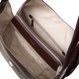Kate Spade Blackcurrant Jam leather shoulder bag interior view showing zipped pocket and suede lining