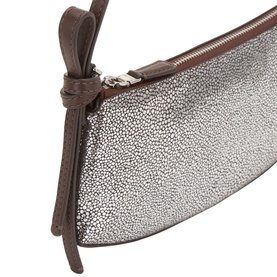 Kate Spade Hot Fudge Multi leather shoulder bag with silver speckled body, brown trim, tassel tie detail and silver zip fastening