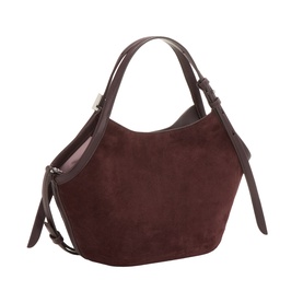 Kate Spade Blackberry Jam leather tote bag with suede body, short handles, silver-tone hardware, and adjustable side strap detail