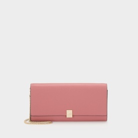 Kate Spade pomegranate leather wallet with gold-tone square clasp and detachable gold chain strap