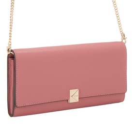 Kate Spade Pomegranate leather wallet on chain with gold-tone chain strap and pyramid logo clasp closure