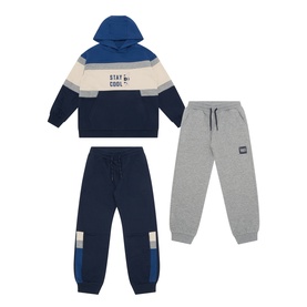 Mayoral Atlantic blue colour-block hoodie and jogger set with grey marl jogger, three-piece children's tracksuit in cotton blend