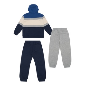 Mayoral Atlantic colourblock hoodie and jogger 2-piece set with bonus grey joggers, in navy, blue, and cream stripe