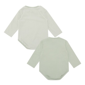 Mayoral 2-piece long-sleeve baby bodysuit set in marbled white and sage green, 100% cotton, shown front and back