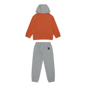 Mayoral Bike Hoodie & Sweatpants Two-Piece Set in brick red, shown from rear. Grey marl joggers with logo patch, ribbed trims.