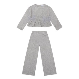 Mayoral Mix Grey 2-piece set with ruched long-sleeve top and wide-leg trousers, soft knit fabric