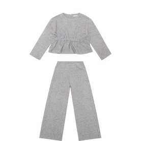 Knitted Bow Sweater & Wide Leg Trousers Two-Piece Set