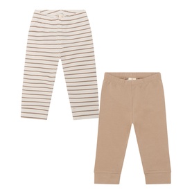 Mayoral 2-piece set in opal; one striped cream and burgundy legging, one plain tan legging, cotton blend
