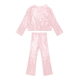 Mayoral Crystal 2-piece set with sequin long-sleeve top and wide-leg trousers in pale pink iridescent finish