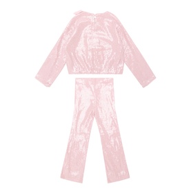 Mayoral Crystal 2-piece children's set with long-sleeve metallic top and matching flared trousers in shimmery pale pink