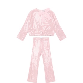 Sequin Long-Sleeved Bow Top & Trouser Set