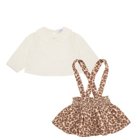 Leopard Suspender Skirt & Long-Sleeved Top Two-Piece Set