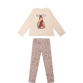 Bonjour Long-Sleeved Top & Leopard Leggings Two-Piece Set