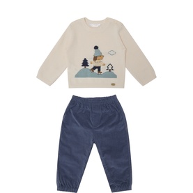 Dog Graphic Sweater & Corduroy Trousers Two-Piece Set