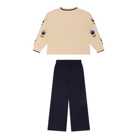 Mayoral Navy 2 Piece children's set with cream floral-sleeve sweatshirt and wide-leg navy trousers