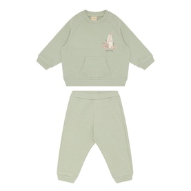 Mayoral Marbled 2 Piece set in sage green, featuring bunny graphic sweatshirt with kangaroo pocket and matching joggers