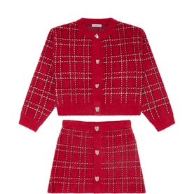 Tweed Check Knitted Cardigan & Skirt Two-Piece Set