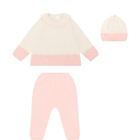 Mayoral 3 Piece set in bayrose pink and cream, featuring knit jumper, leggings and matching beanie hat