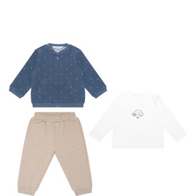Dotted Sweatshirt, Sweatpants & Car T-Shirt Three-Piece Set