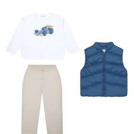 Racing Car T-Shirt, Quilted Gilet & Sweatpants Three-Piece Set