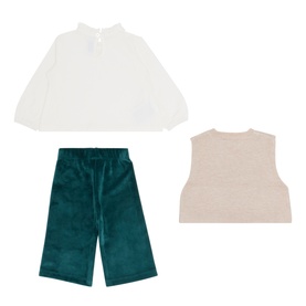 Knitted Vest, Blouse & Wide-Leg Corduroy Trousers Three-Piece Set