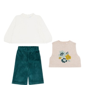 Knitted Vest, Blouse & Wide-Leg Corduroy Trousers Three-Piece Set