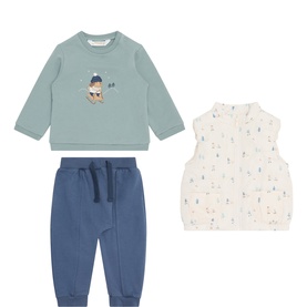 Gilet, Dog Graphic Sweatshirt & Track Pants Three-Piece Set